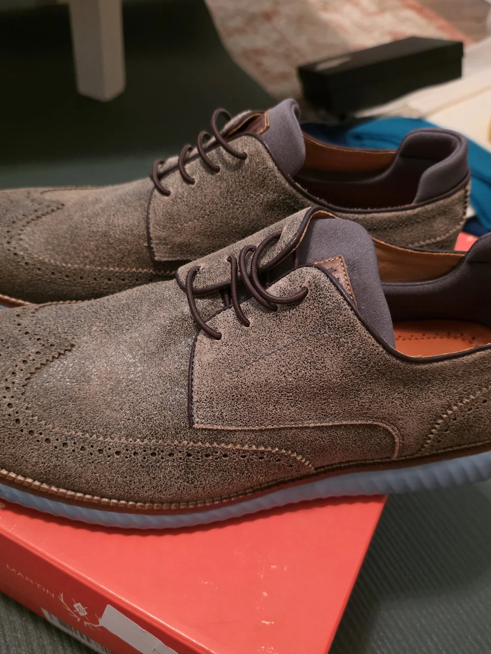 Martin Dingman Stone Wingtip Derby with Light Blue Sole